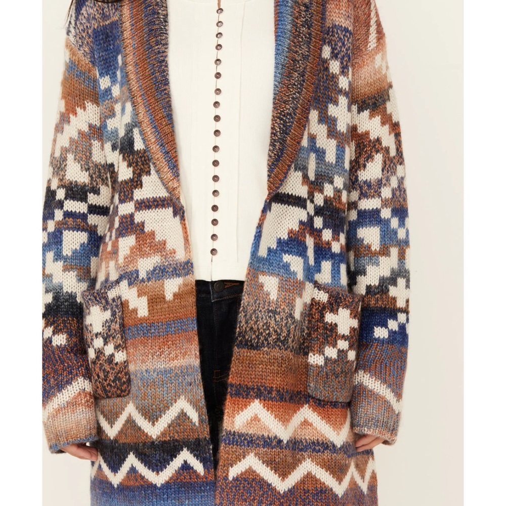 Idyllwind Multicolor Knit Open-Front Cardigan - Blue, Brown, Cream